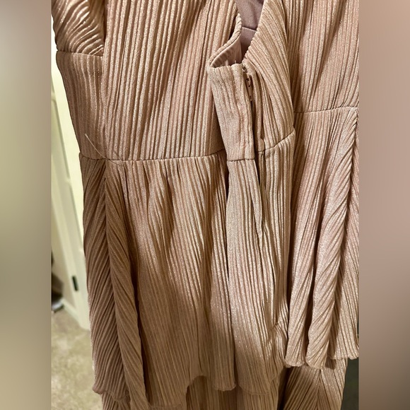 Dusty light pink Rose gold tiered layered maxi cocktail evening party gown dress - Picture 7 of 10